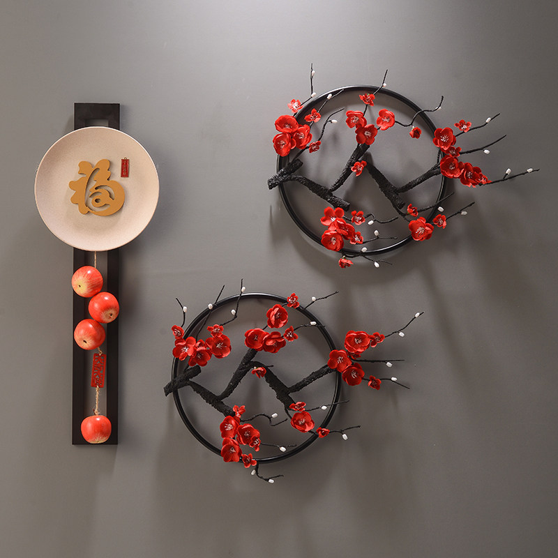 暖居创意墙上装饰品新中式梅花挂件客厅电视柜沙发背景墙名宿壁饰