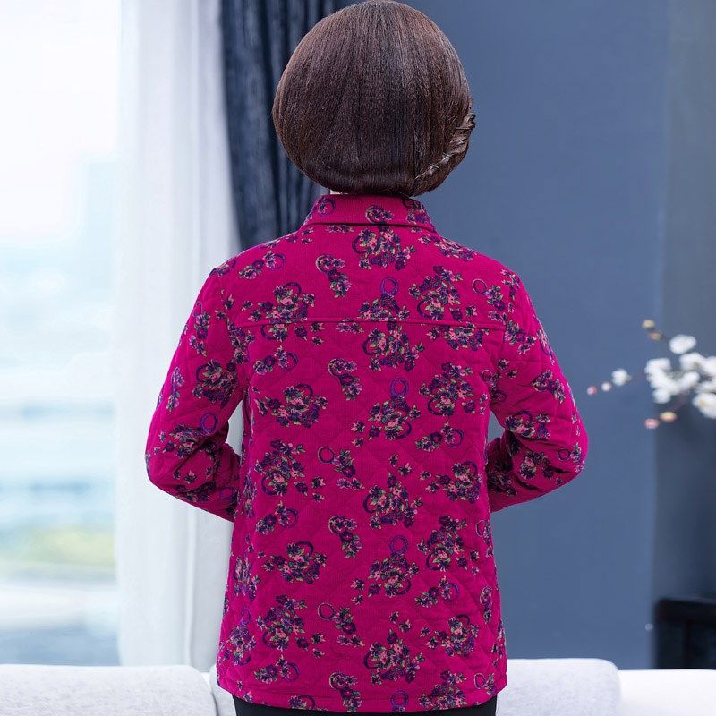 妈妈装春秋条绒外套大码宽松中老年妇女夹棉外穿灯芯绒长袖衬衫薄