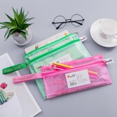 加厚带标签位 A5收纳袋票据袋 A4必能双层网格拉链文件袋B5