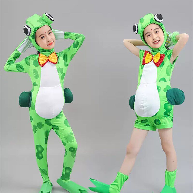 六一青蛙儿童演出服舞蹈服幼儿园小青蛙爱唱歌装短款青蛙表演服装