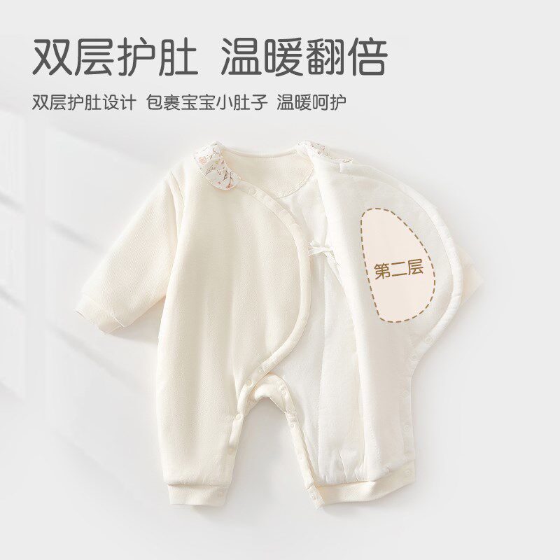 新生儿婴儿连体衣秋冬款夹棉加厚连体衣初生女宝宝冬季衣服三个月
