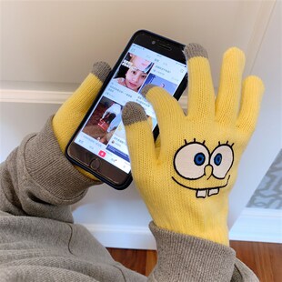 卡通针织秋冬新款 触屏手套男女学生分指骑行保暖可爱情侣可爱手套