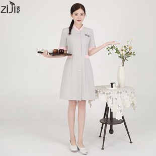 夏季高端美容院养生馆技师工作服女足浴足疗按摩美容师护士连衣裙