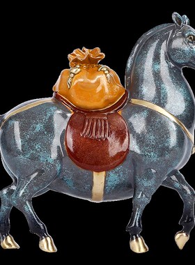 彩铜马摆件《马上有钱》新中式家居客厅办公室桌面装饰品摆设礼品