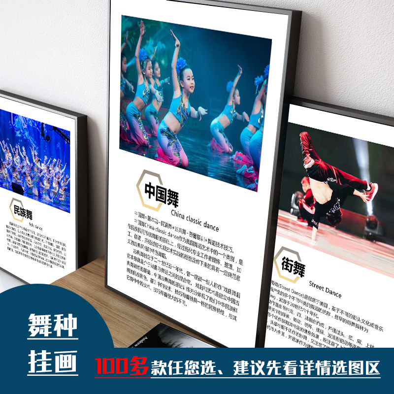 舞种简介挂画爵士舞街舞民族舞蹈介绍装饰画艺术培训学校墙画海报