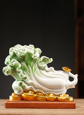 百财如意玉白菜陶瓷工艺品玄关橱窗酒柜装饰品办公室前台招财摆件