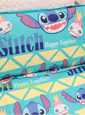 全棉卡通双人枕套长枕套史迪仔史迪奇星际宝贝stich黄绿色 可订做