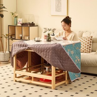 烤火桌家用实木可折叠烤火架长方形岩板茶几湖南冬季多功能取暖桌