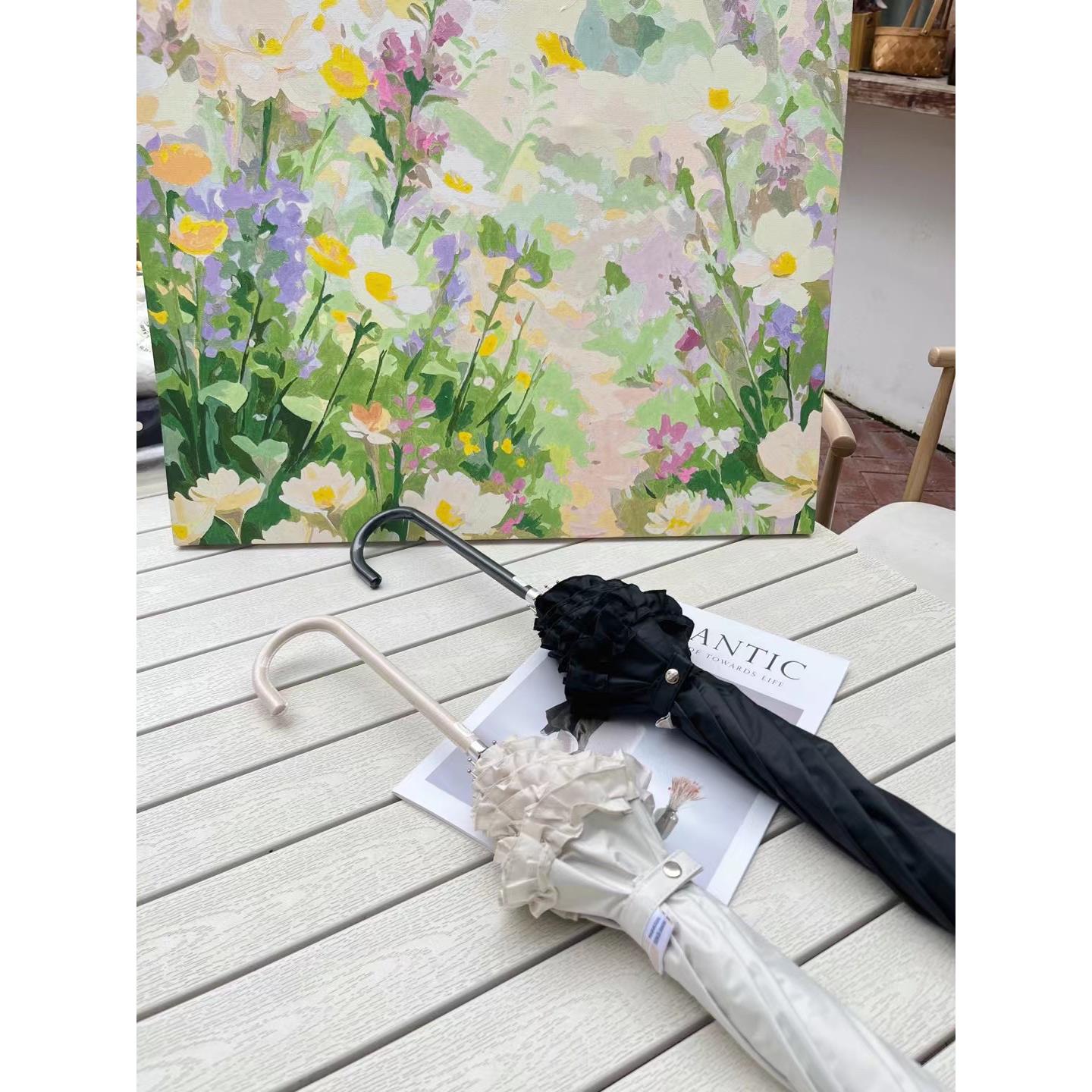 遮阳伞小清新荷叶花边晴雨两用遮阳伞彩胶防晒长柄伞手动学生简约