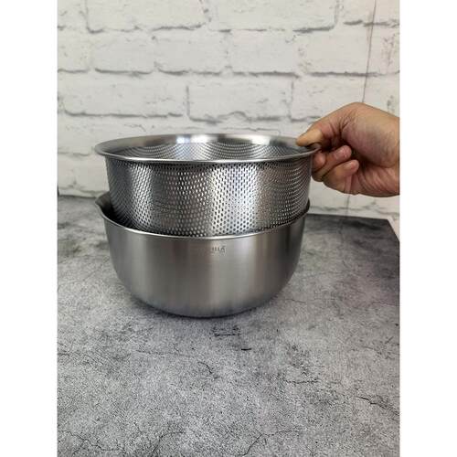 VE18/10不锈钢沥水盆家用滤水篮套装洗米菜漏盆加厚厨房烘焙打蛋