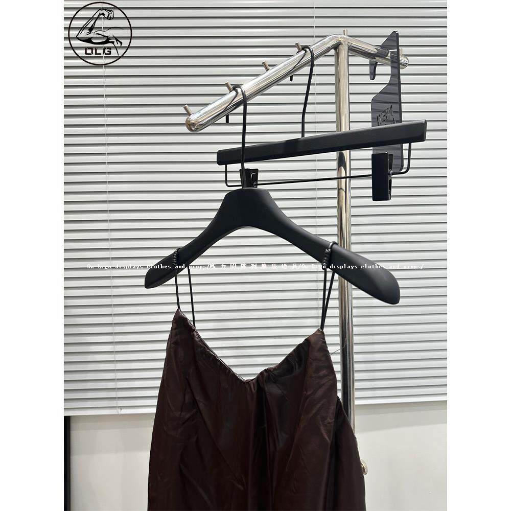 衣架女服装店用自带防滑无痕榉木衣撑裤夹黑色实木手感橡胶漆裤架