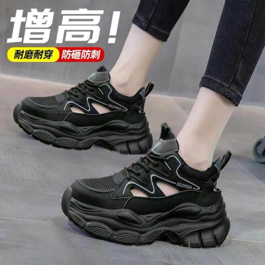 镂空大孔劳保鞋女厚底钢包头防砸鞋女工地轻便防刺钢板劳保女凉鞋