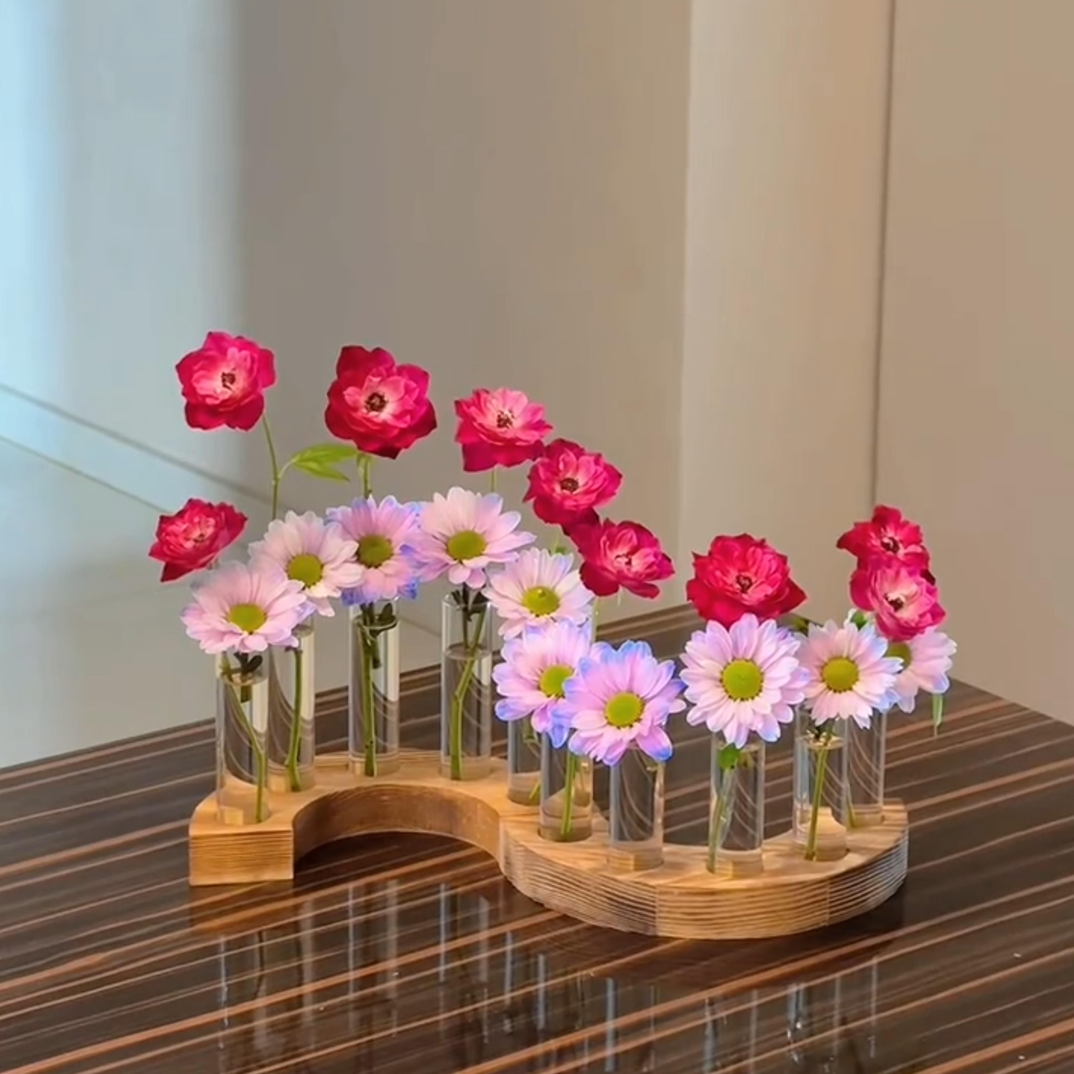 花瓶2026新款圆形木质玻璃花瓶水培插花专用客厅餐桌装饰摆件图片