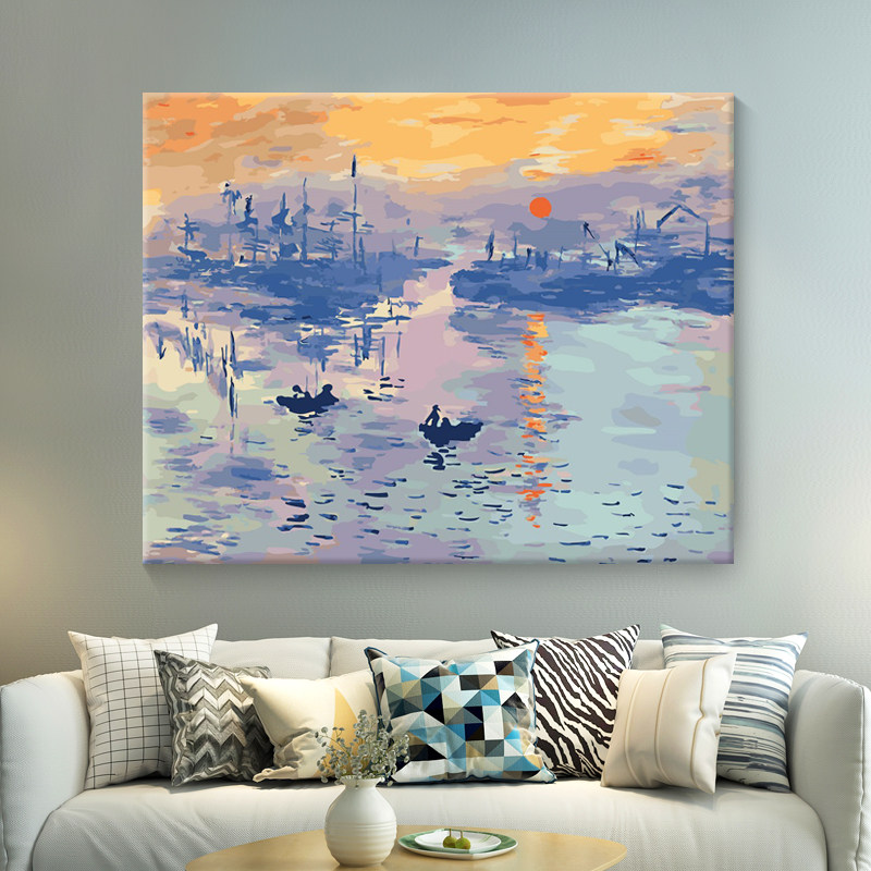 diy数字油彩画手工绘减压填充数字油画莫奈日出手工填色世界名画