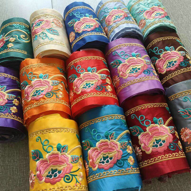 14.4厘米绣花花边凤羽纹装饰新古典布艺窗帘diy沙发辅料汉服花朵