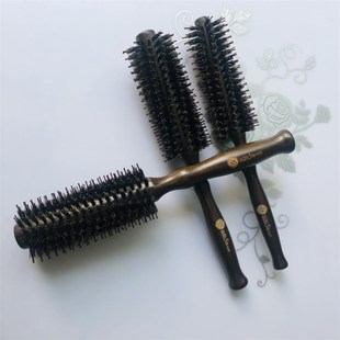 梳子卷发梳猪鬃毛内扣圆筒卷梳吹头发造型滚梳子家用发廊实木卷梳