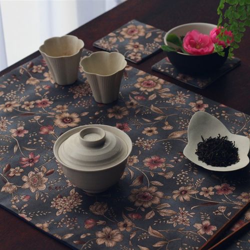 引之棉麻加厚复古印花小茶席布艺桌旗花卉茶垫油画民族风吸水茶布