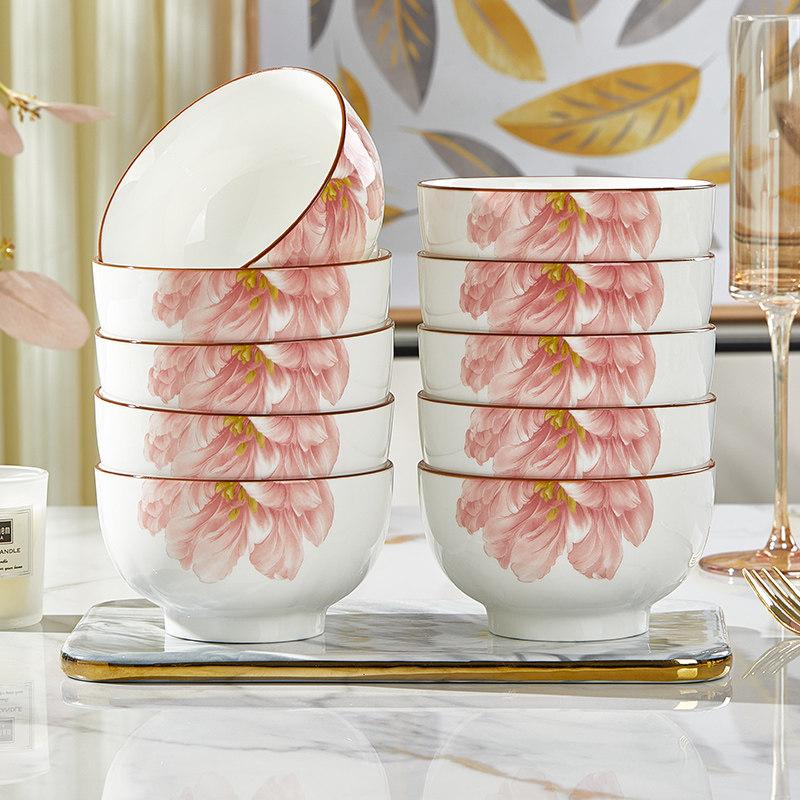 优尊陶瓷饭碗家用2024新款过年中式釉中彩可微波面汤碗盘餐具套装