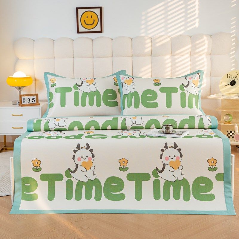 2024夏季高档1200D数码印花冰丝凉席三件套空调席子学生宿舍软席,床上用品,冰丝席,淘宝优惠券,粉丝福利购,淘宝优惠卷