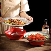 三层钢锤纹特色商用鱼头锅具加厚304不锈钢鱼盘保温炉电磁炉可用