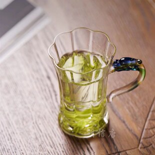 明信唐透明耐热玻璃杯家用喝水绿茶杯高硼硅荷花杯花瓣泡茶杯个人