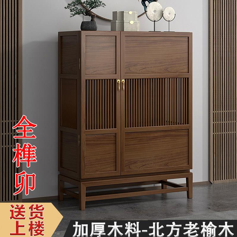 新中式餐边柜实木柜实木胡桃色现代简约茶水边柜靠墙玄关柜展示柜