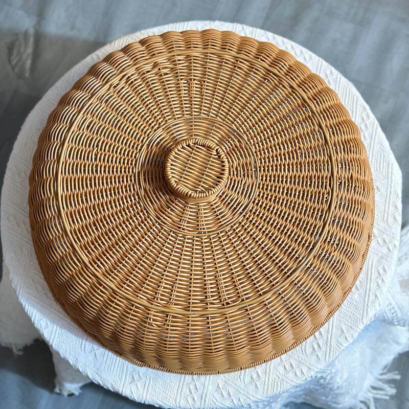 藤编防尘家用中式餐桌菜罩菜盖仿藤防尘罩防蝇防虫罩方形食物罩子