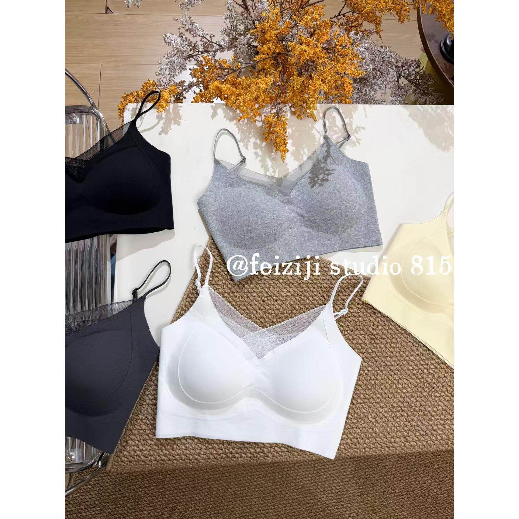 妃子纪815新款夏季时尚V领蕾丝边吊带内衣女固定杯文胸抹胸美背潮