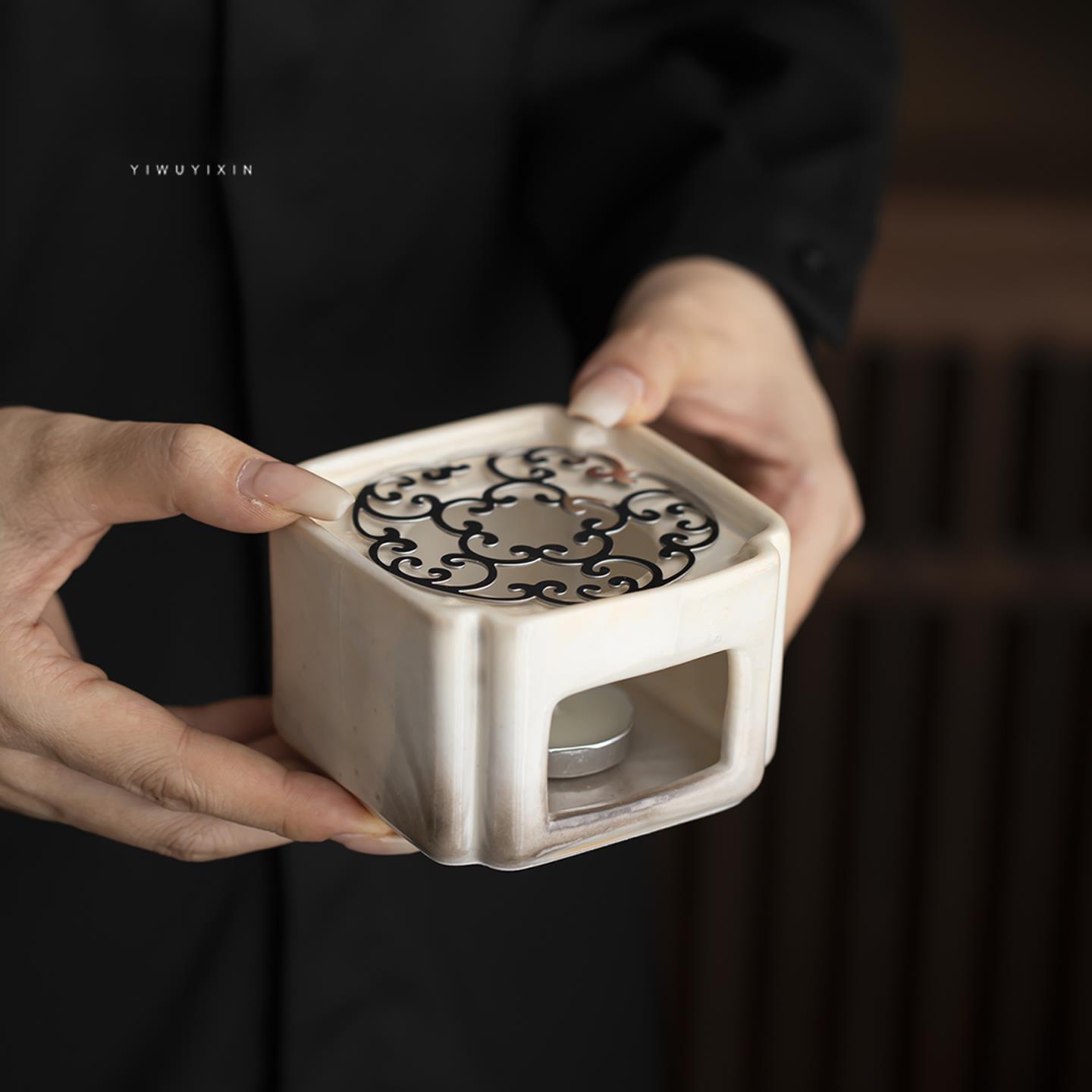 轻孰中式柴烧暖茶温茶炉蜡烛煮茶炉陶瓷底座烤茶加热炉明火煮茶器