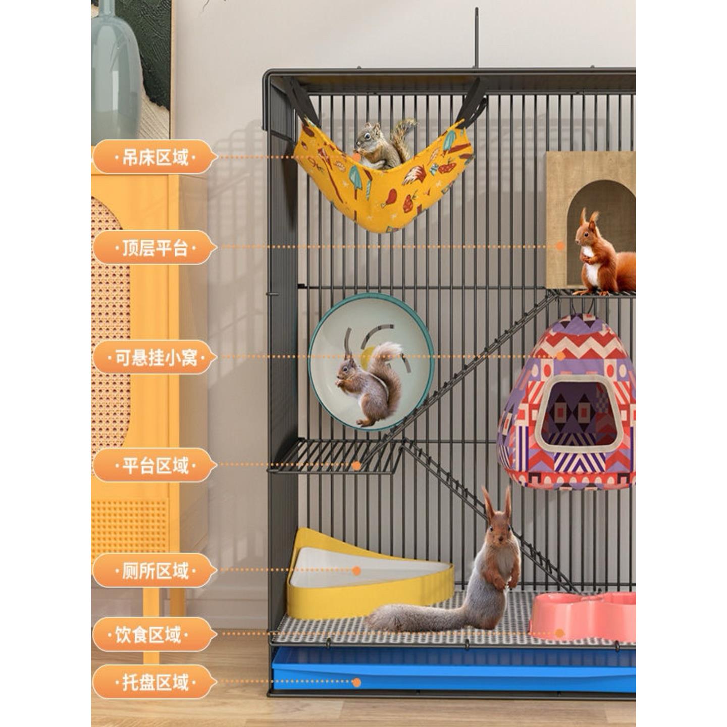 三层蜜袋鼯专用宠物笼子松鼠龙猫仓鼠易打扫整套舒适便捷别墅笼