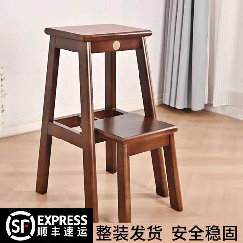 实木梯凳厨房客厅两用登高梯可折叠楼梯加厚多功能家用置物架梯凳