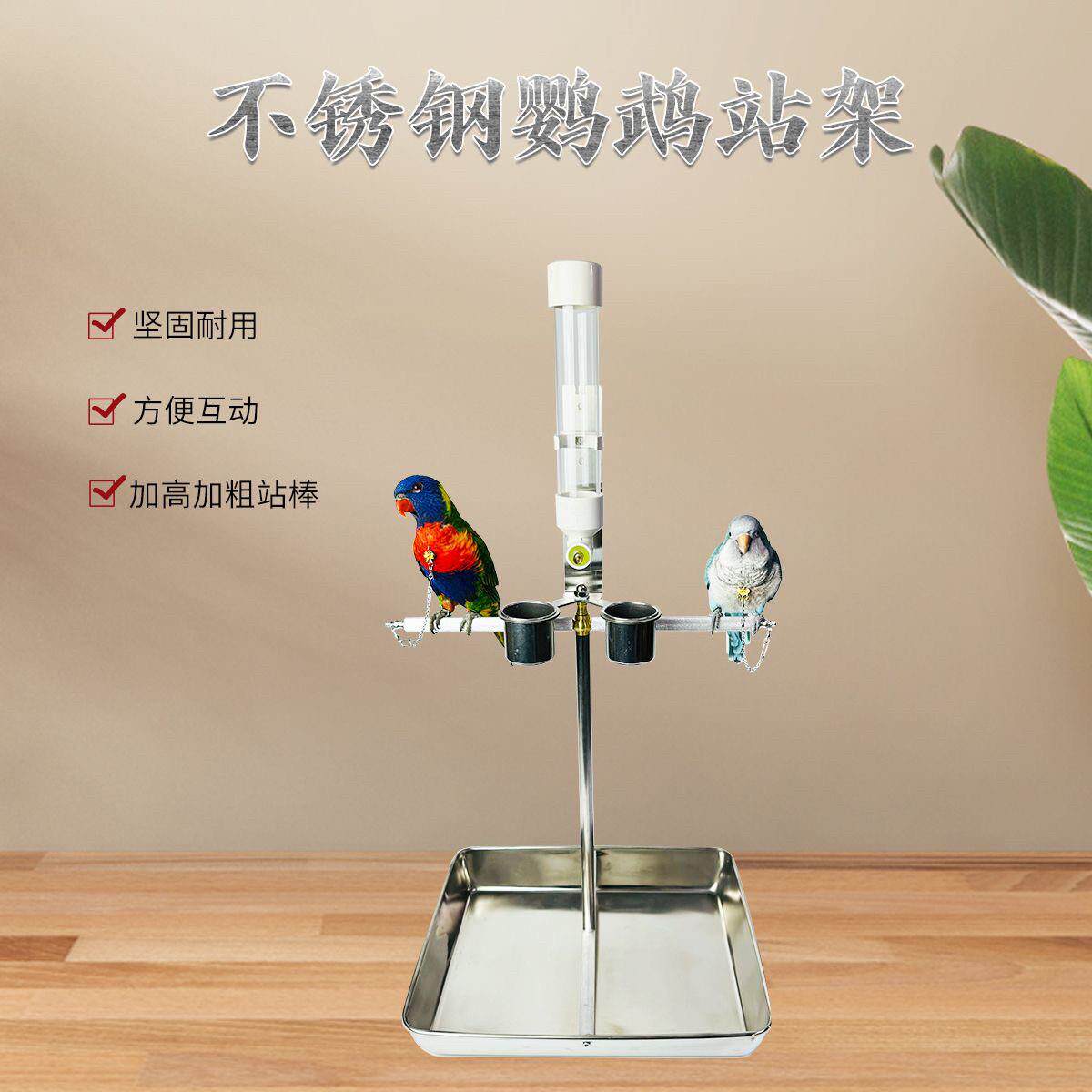 鹦鹉站架盆玄凤牡丹虎皮脖圈套小太等不锈钢材质训练链子撞针饮款