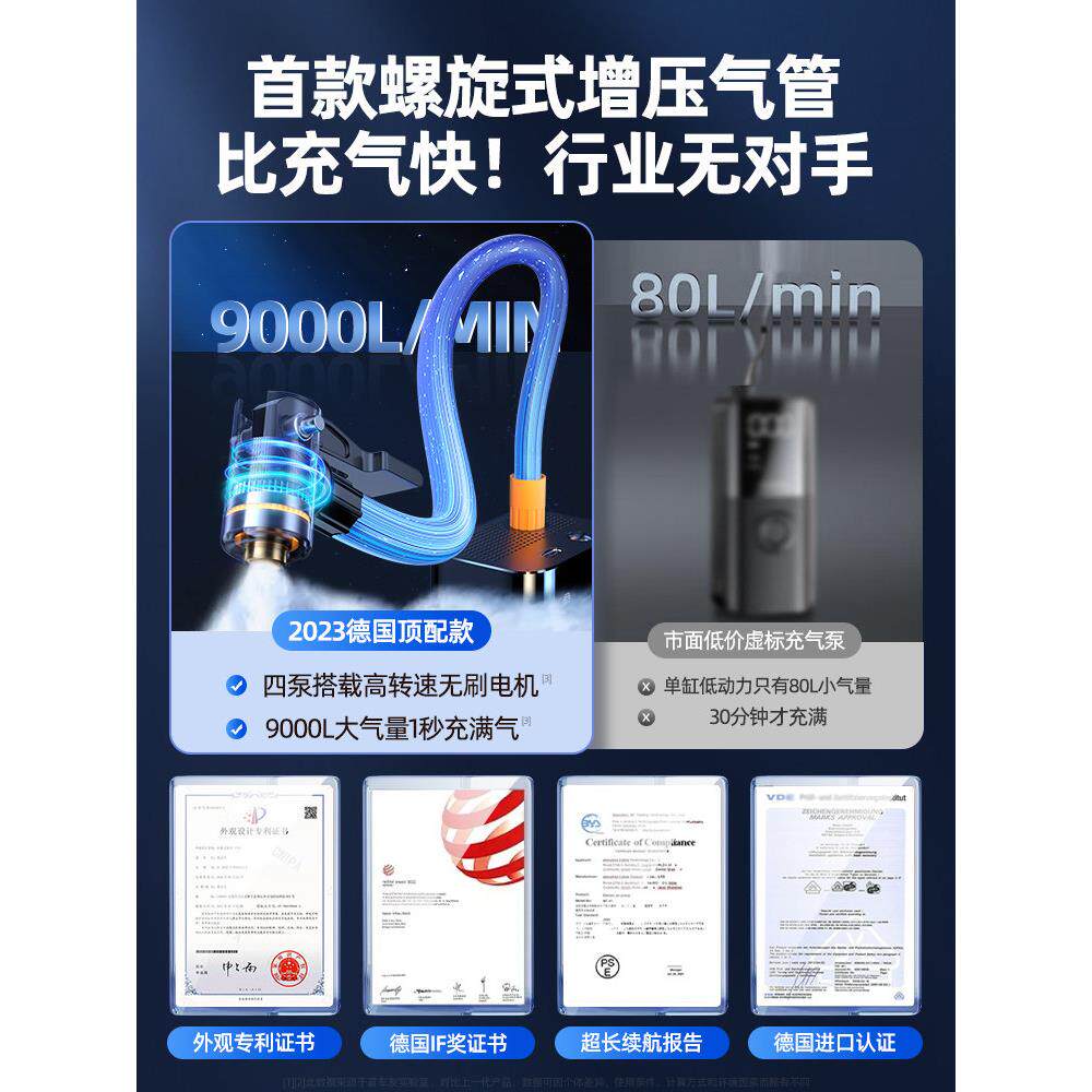 车载无线充气泵便携式汽车车用电动打气筒轿车轮胎压自动高压冲气