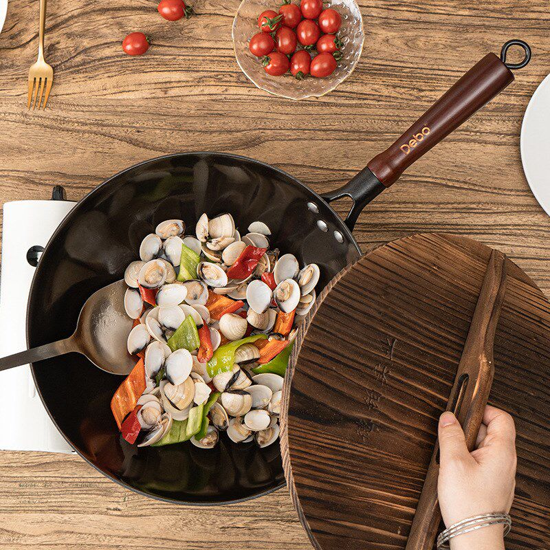 debo德铂臻匠圆底铸铁锅锅炒菜家用燃气灶无涂层生锈不粘不沾中式