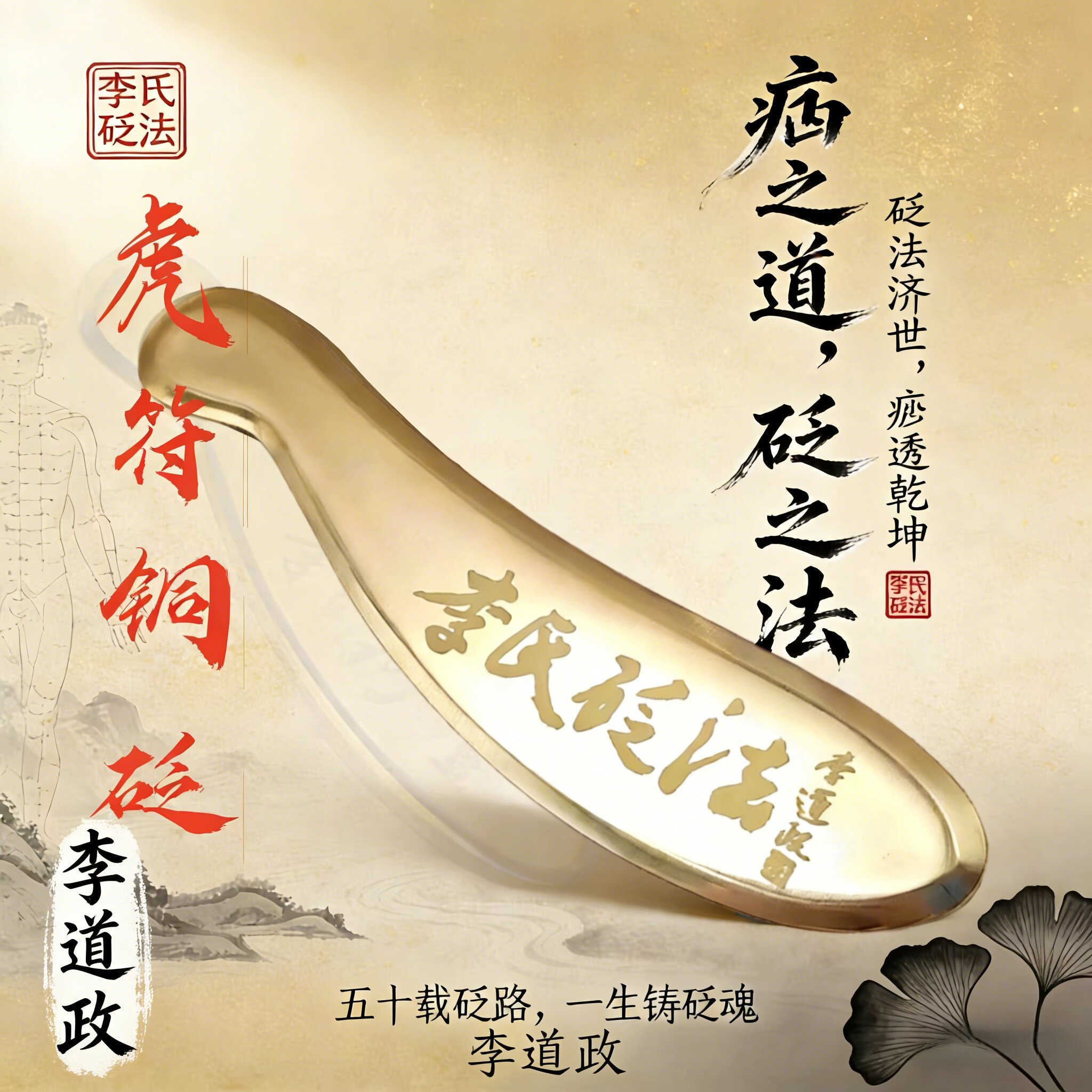 李道政问痧堂李氏砭法虎符铜砭黄铜刮痧板全身通用正品官方旗舰店
