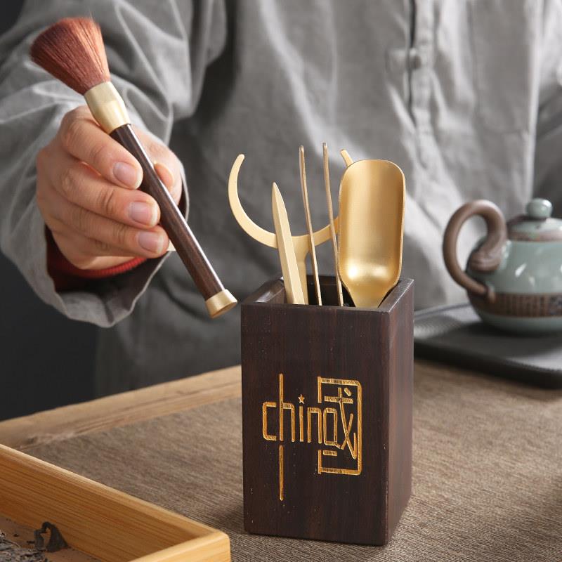 黑檀鸡翅实木高档茶道六君子套装功夫茶具配件大全泡茶工具茶夹