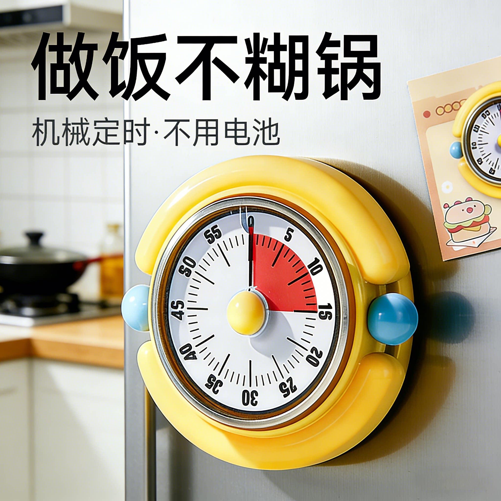 磁吸厨房计时器机械定时器烘焙煲汤倒计时提醒器免电池大表盘专用