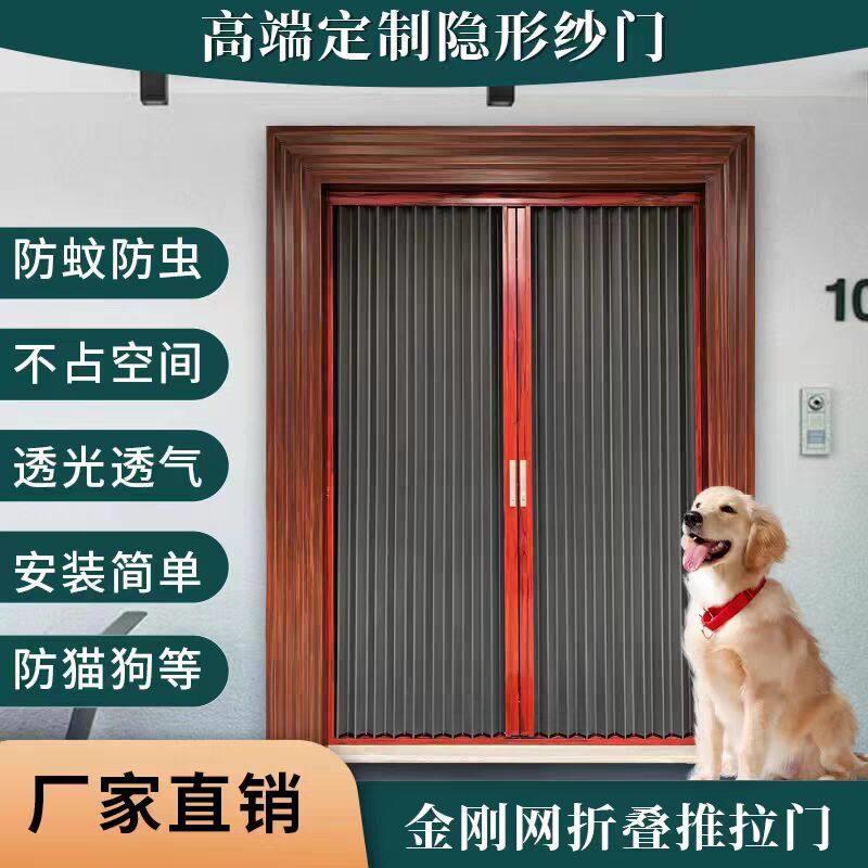 加厚金刚网防蚊门帘家用推拉商用带锁门口隐形铝合金折叠纱门纱网