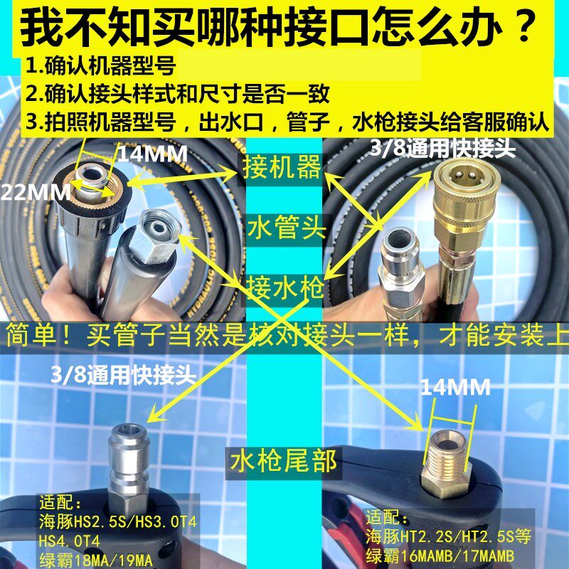 海豚HT2.5洗车机高压水管双层钢丝螺纹款15米