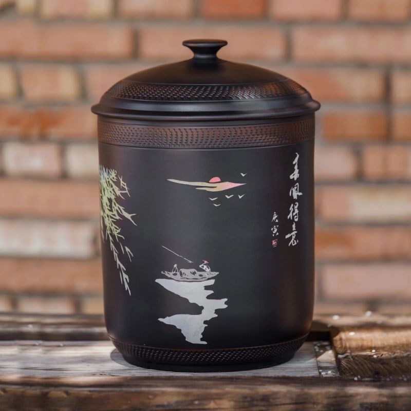 建水紫陶茶叶罐陶瓷储茶罐家用密封罐防潮存普洱茶11饼茶缸高档新
