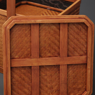 竹编食盒手提日式提盒隔层内衬提篮果篮茶具收纳筐茶点盒茶道配件