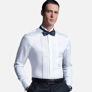 法式翼领礼服衬衫男长袖白色免烫燕子领结婚男士婚礼领结新郎衬衣