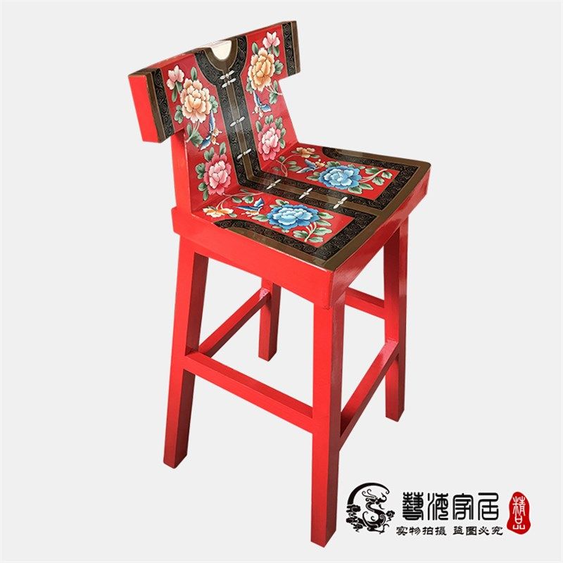 彩绘餐椅中式吧凳酒吧椅家用凳子高脚凳高腿椅子方凳仿古实木家具,住宅家具,餐椅,淘宝优惠券,粉丝福利购,淘宝优惠卷
