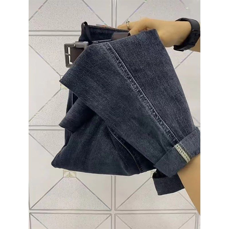 灰蓝色哈伦牛仔裤男款春秋季宽松直筒裤子复古水洗修身小脚九分裤