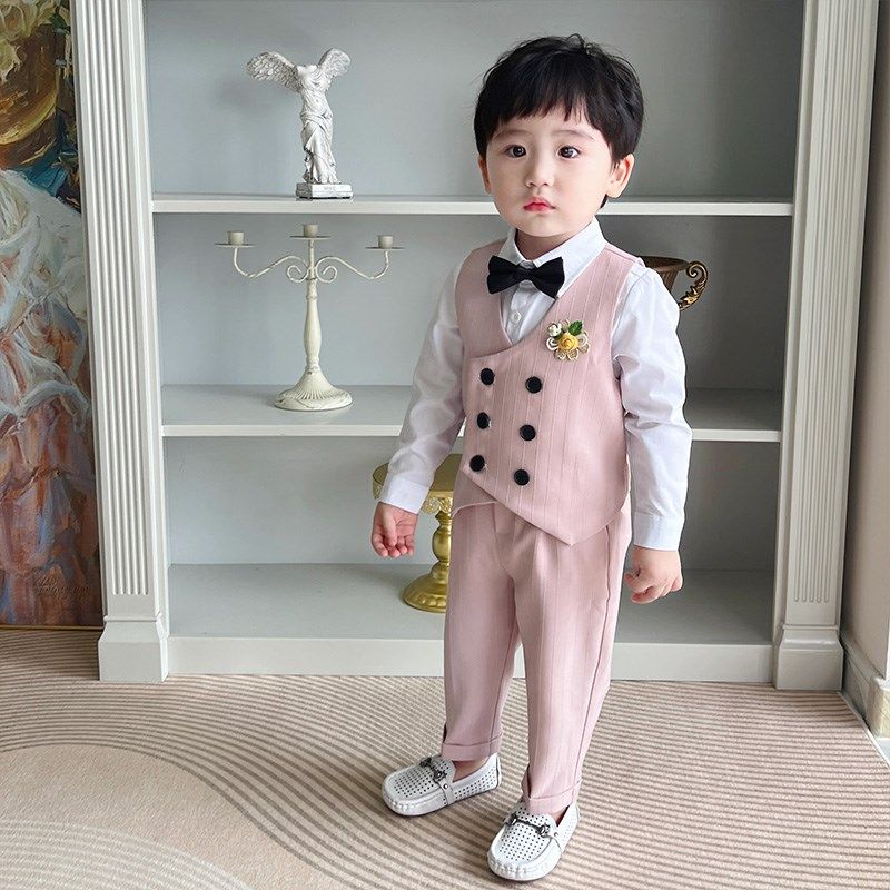 男童西装马甲三件套春秋套装宝宝周岁生日花童礼服英伦风洋气西装