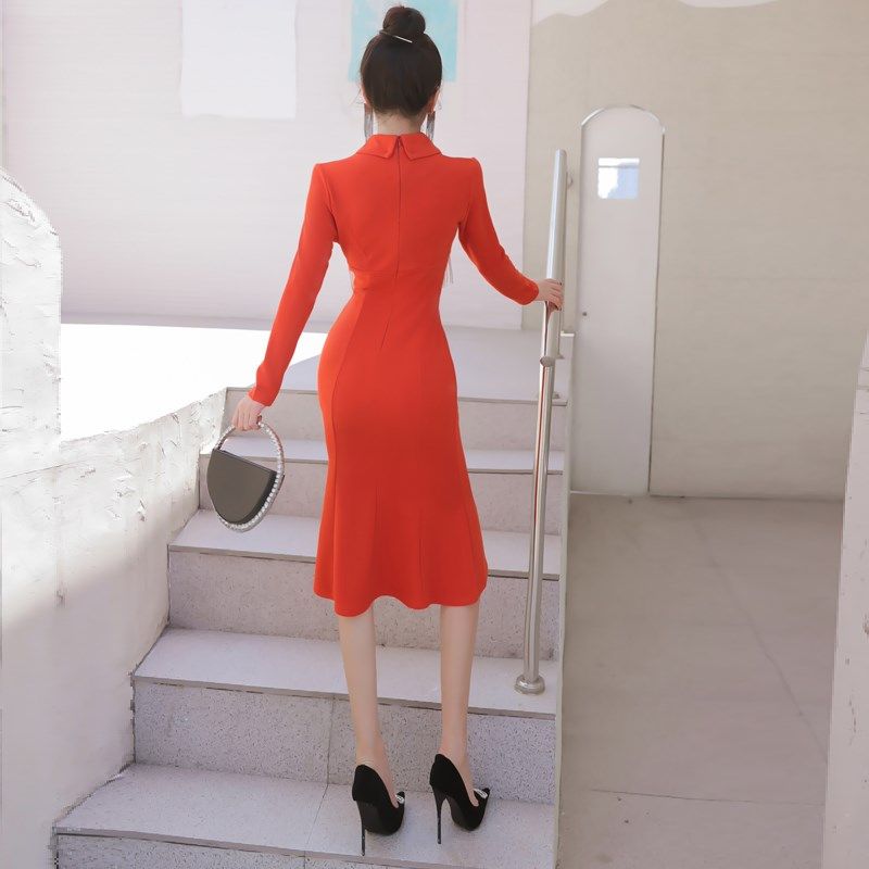 秋季简约职业气质西装连衣裙女修身鱼尾裙高级感名媛小个子礼服裙