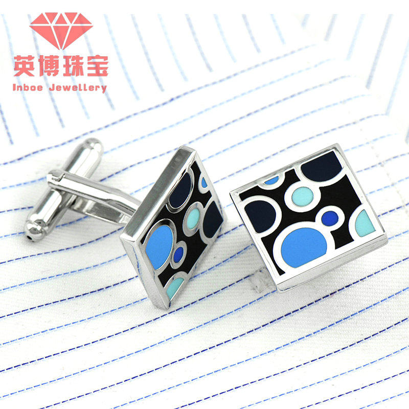 INBEV FRENCH METAL CUFFLINKS WHITE STEEL PLATED ENAMEL FRENCH SHIRT CUFFLINKS F359