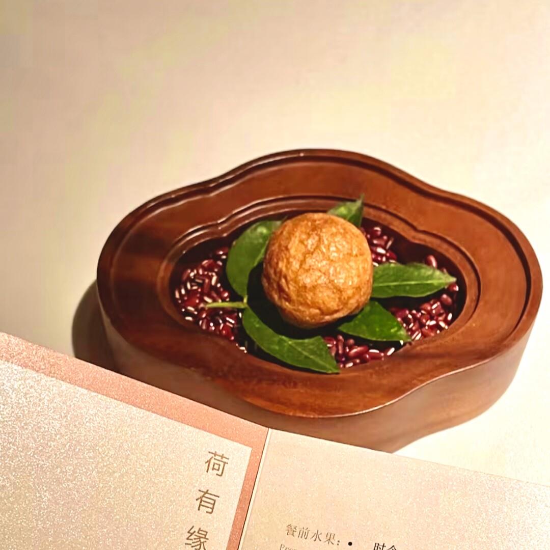 法式西餐创意海棠花实木甜品点心盘仪式感位上分子料理摆盘餐具盘