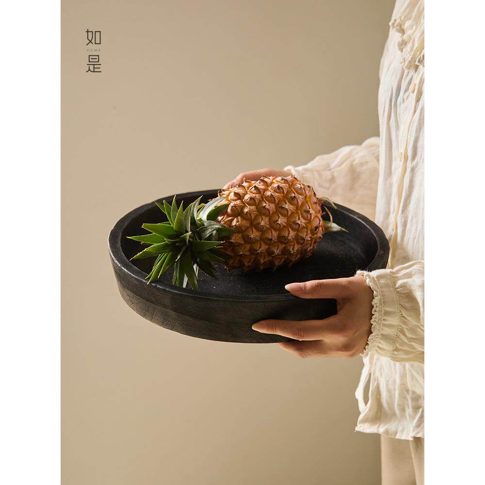 如碳化木Wabi-Sabi风格蜡烛盘木制水果盘民宿软装储物盘家居装饰