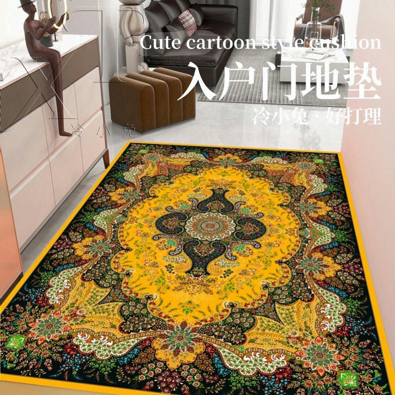 布置佛堂地毯加厚风水装饰入户门地垫地垫防滑金黄色藏式莲花客厅